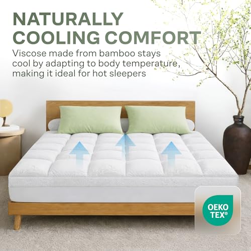 Image of Extra-Thick 2 Inch Twin Size Mattress Topper - Ultra Plush & Soft Viscose Derived from Bamboo Mattress Pad, Naturally Cooling & Perfect for Full Body Support, Snow White