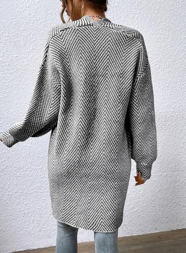 Sidefeel Womens 2025 Fall Outfits Long Sleeve Open Front Striped Cardigan Sweaters Chevron Chunky Knit Sweaters Coat3