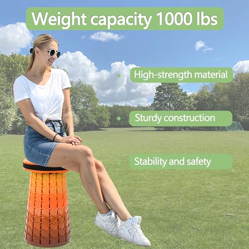 Image of ALEVMOOM Upgraded XXL Collapsilbe Stool with Cushion,More Sturdy and Height 19.7 inch,D11.8,Portable and Lightweight Adjustable Chair Telescoping Stool for Camping Hiking BBQ Max Loading 1000Ibs
