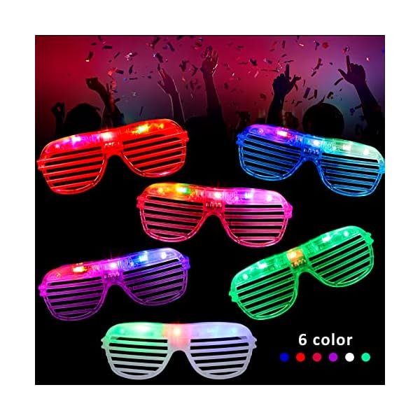 72 pairs of led glasses 6 colors light up glasses shutter shades glow in the dark glasses neon rave flashing sunglasses for adults kids glow in dark party favors supplies - image 7