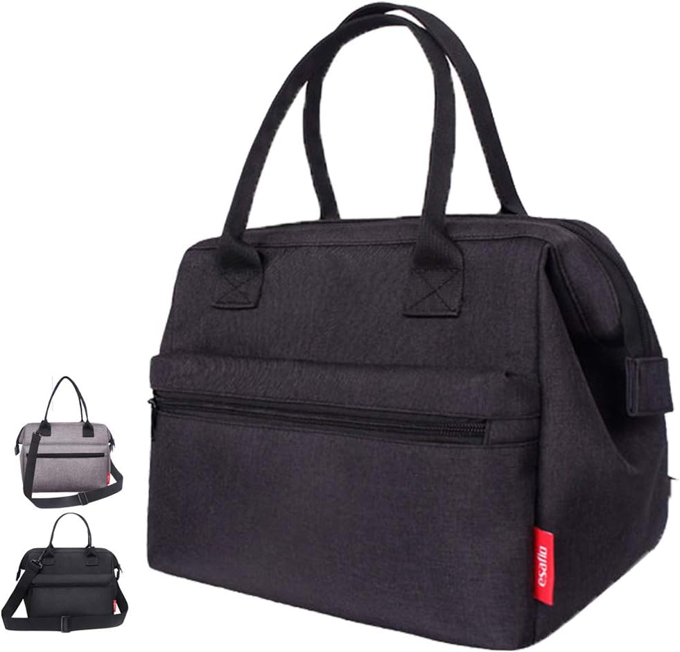 12L Large Lunch Bag for Adults esafio Insulated Tote Lunch Cooler Bag for Women Men for Work with Adjustable Shoulder Strap, Waterproof Thermal Leak-Proof Lunch Bags for, Boys,Girls,School Black