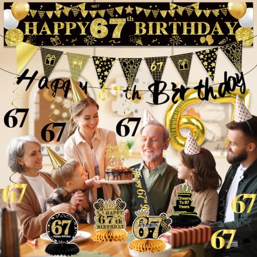 Image of 67th Birthday Decorations for Men, Black Gold 67th Party Decoration Kits