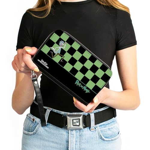 Buckle-Down Rick and Morty Wallet, Zip Around, RICK AND MORTY Rick Running Pose Checker Black/Green, Vegan Leather4