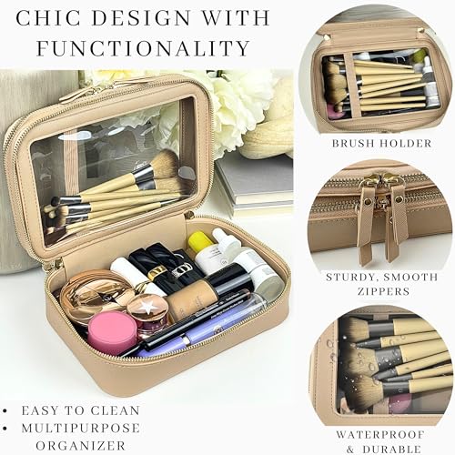 JAZD Clear Makeup Organizer - Cosmetic Bag for Women Travel & Home - Beige - Image 2