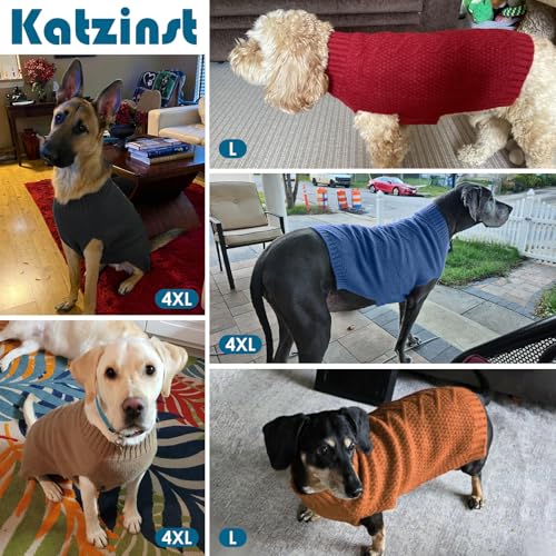 Katzinst Hundepullover Grosse Hunde, Weich Hundepullover mit Zopfstrickmuster Winter Outfit, Hunde Pullover Sehr Grosse Hund Strick, Grau, 4XL