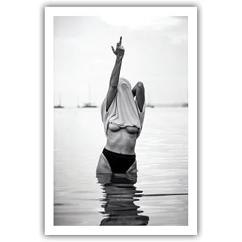 Vintage Wall Art Feminist Women Poster Sexy Woman In The Lake Feminist Middle Finger Art Print Canvas Girls Room Wall Decor Aesthetic 16x24 Unframed