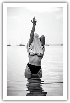 Acqooeakt Vintage Fashion Black and White Wall Art Feminist Women Poster Sexy Woman in The Lake Feminist Middle Finger Art Print Canvas Girls Room Wall Decor Aesthetics 24x36Inch Unframed