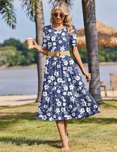 Image of Zeagoo Womens Summer Dresses 2026 Casual Midi Dress Flowy Sundress Ruffle Short Sleeve Tiered Dresses A Line Boho Dress