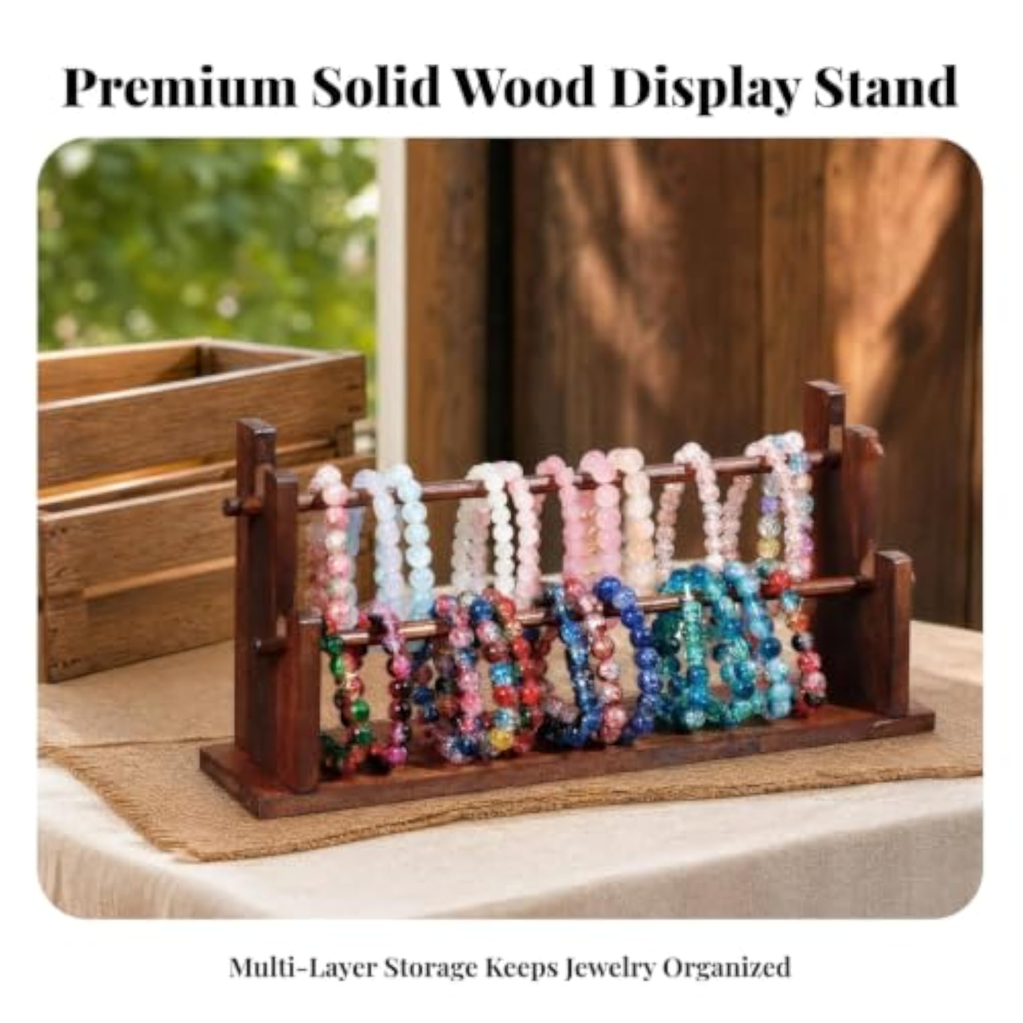 Multiple Rods Wooden Bracelet Rack Freestanding Holder, 2-Layer