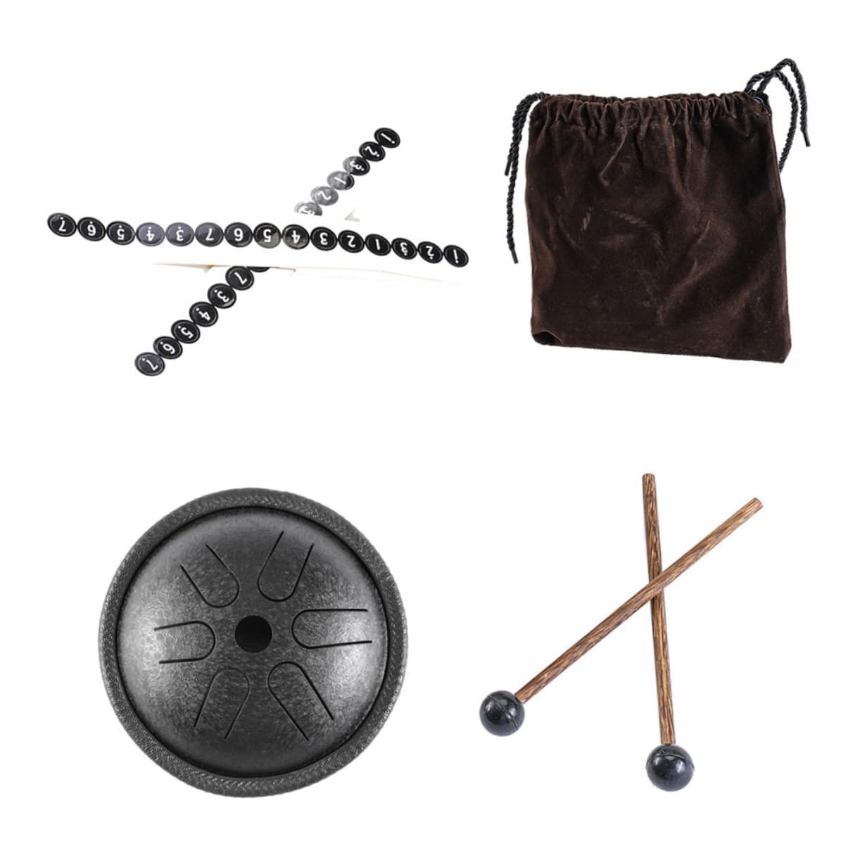OFFSCH 6 Note Hand Drum Kit Steel Tongue Drum Set Ethereal Sound for Meditation Yoga Boys and Girls' Music Learning