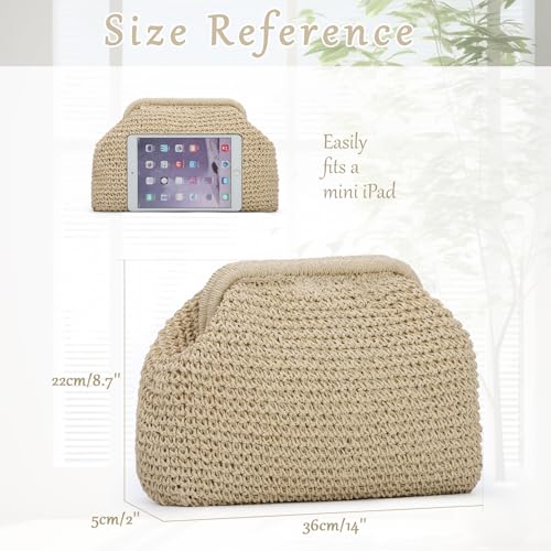 Image of Fecialy Straw Clutch Purses for Women Woven Dumpling Handbag Summer Beach Clutch Wicker Raffia Crossbody Purses