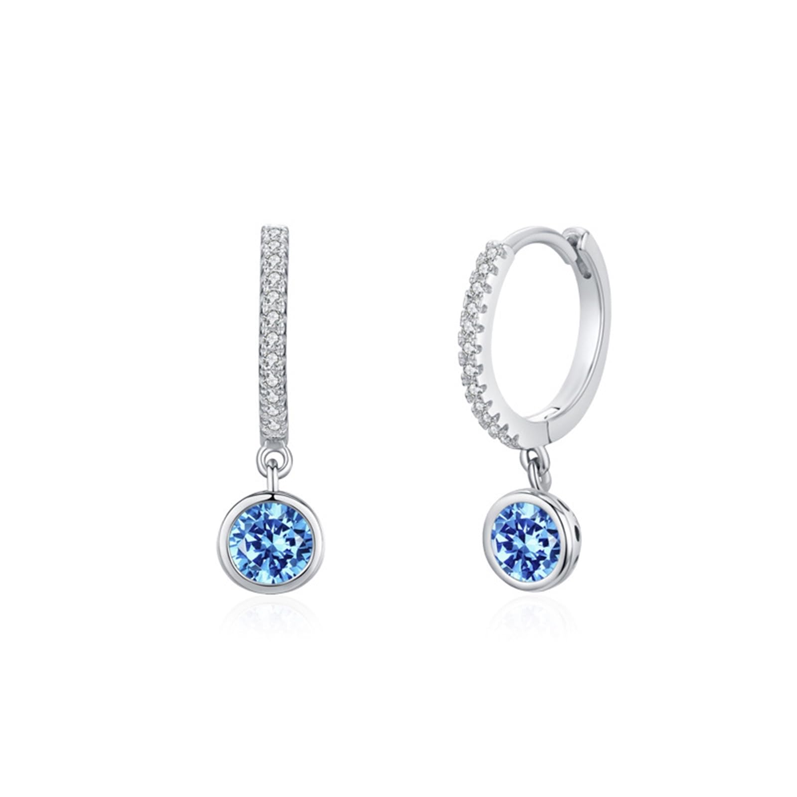 Wycian Pendientes de boda para novias dorados, topacio azul claro y moissanita, aretes de aro para ella
