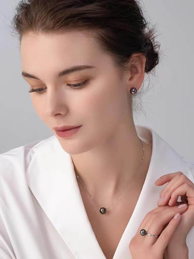 Gifts for Wife Anniversary 18K Gold Pearl Stud Earrings for Women- Genuine Handpicked Nature Tahitian Black Pearls Earring- Birthday Christmas Mothers Day Valentine's Jewelry Gifts - Image 5