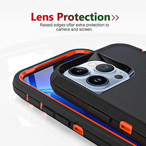 Image of Case for iPhone 12 Pro Max with Clip, Heavy-Duty Tough Rugged Shockproof Drop Protective Cover Phone Cases, Black+Orange