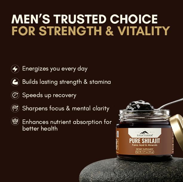 Rasayanam Pure Himalayan Shilajit Resin | Highly Purified with 75% Fulvic Acid & 80+ Trace Minerals | Supports Energy, Stamina, Strength & Recovery | 20 gm