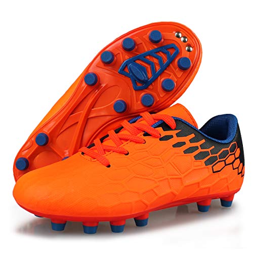 Hawkwell Boys Girls Outdoor Firm Ground Soccer Shoes, Orange Pu, 3 M Us #TOP5