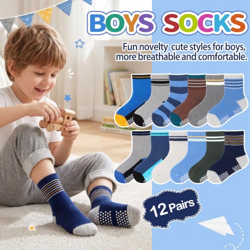 Image of Welwoos Baby Girls Toddlers Grips Socks 12 Pairs Kids Anti Slip Non Skid Animal Funny Cartoon Crew Breathable Cotton Socks