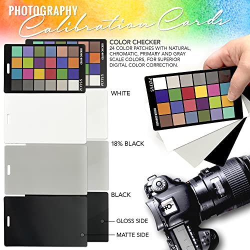 Camera Color Correction White Balance Card, 4In1 Color Correction Card Set By Pixiss, 18% Gray, Black, All In Glossy And Matte, Premium Exposure Card Set With Free Camera Lens Micro Fiber Cloth #TOP2