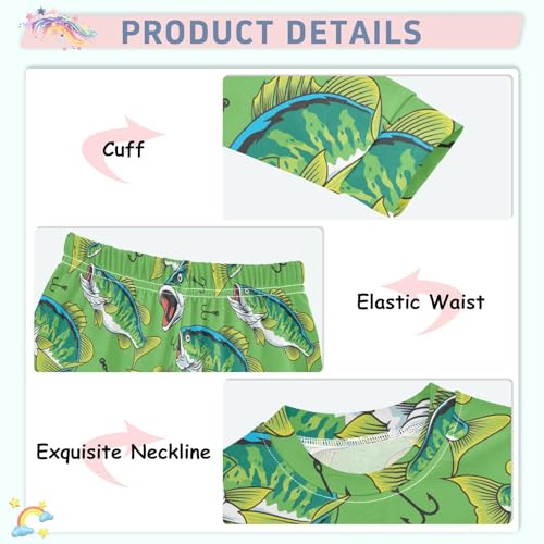Large Mouth Green Bass Tuna Fish 2-Piece Soft Long Sleeve & Pants PJ Set Jammies Size 8, Cartoon Bait4