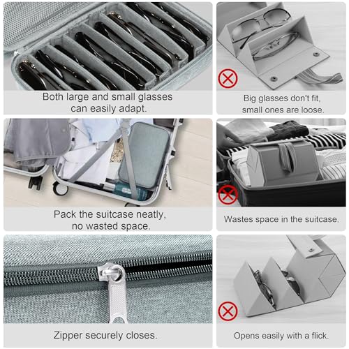 Image of Bukere Travel Sunglasses Organizer Case Adjustable Slot For Multiple Eyeglasses Hard-shell Portable Storage Box for Men Women