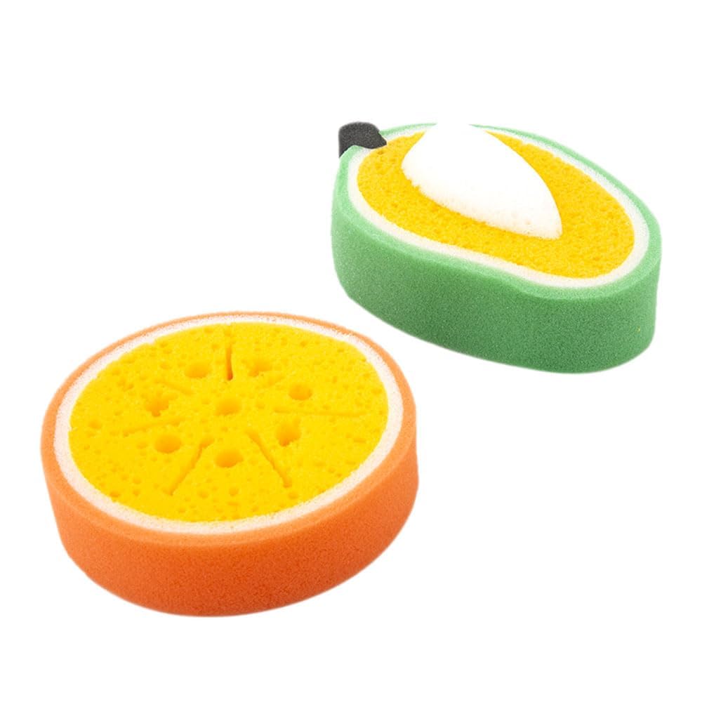 Baby Moo Premium Fruity Fun Bath Sponges for Babies - 2 Pack, Multicolor Sliced Fruit Shapes, Ultra-Soft and Gentle Cleaning for Newborns, Infants, and Toddlers (0-48 Months)