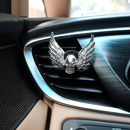 Image of ORIESSE Goth Car Accessories,2pcs Bling Angel Wings Skull Car Air Fresheners Vent Clips,Silver Spooky Skeleton Decor for Teens,Horror Dashboard Decorations,Refillable Diffusers