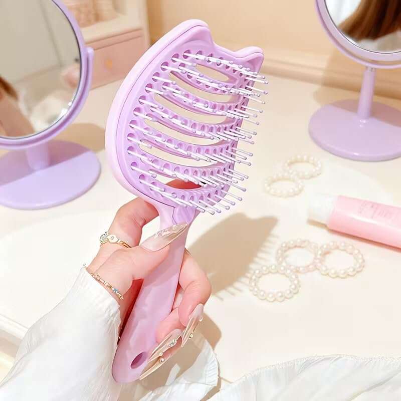 FWQPRA Self Cleaning Hair Brush for Women & Kids – Detangler Hair Brush Comb for Wet or Dry Hair – Anti-Static Hairbrush Women Love – Gentle Scalp Massage Comb Brush for All Hair Types. (Purple)