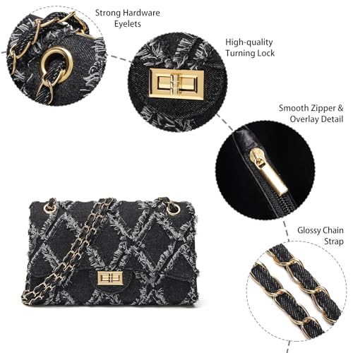 Image of Quilted Leather Crossbody Bags for Women Trendy Ladies Shoulder Purse Satchel HandBag with Chain Strap