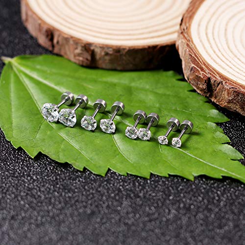Cisyozi Earrings Stud Ear Earring Set For Women Men 18G 316L Silver Stainless Surgical Steel Flat Screw Back Diamond Cartilage Helix Tragus Conch Lobe Earrings Stud Barbell Piercings Jewelry Girl 6Mm #TOP5