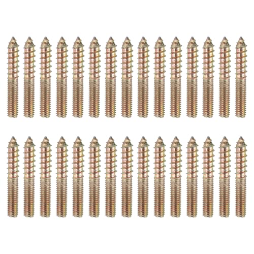 sourcing map 30 Pcs M6x40 Hanger Bolts, Carbon Steel Double Headed Self-Tapping Wood Dowel Screws for Wood Joint Furniture Legs, Color Zinc