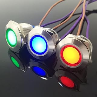 1pc 19 22 25mm Waterproof IP67 Metal LED Warning Indicator Light Signal Lamp Pilot Wire 3V 5V12V24V110V220V 2 Pins Welding Foot - (Color: Red/Voltage: 24V/ Size: 19mm)