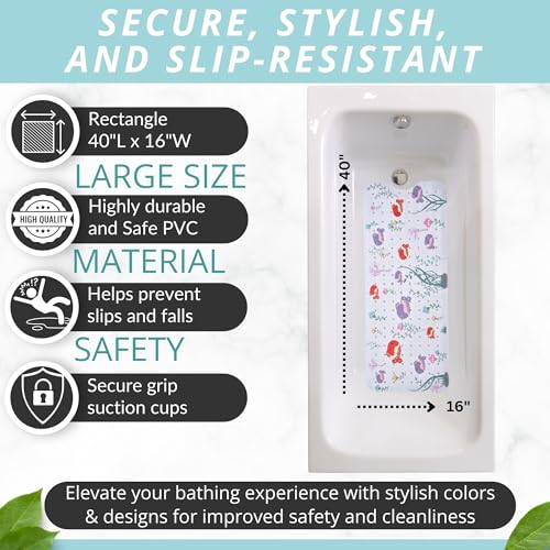 Image of ENKOSI Bath Mat - Large Non Slip Bathtub & Shower Mat - Extra Long 40 X 16 Inch Bathroom Mats for Tub Nonslip Anti Slip Bathmats (Aquarium Print)