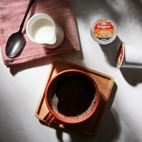 Image of Folgers Buttery Caramel Artificially Flavored Coffee, K-Cup Pods, 60 Count | 6 (10 count) boxes, Medium roast coffee, Genuine K-Cup pods made to brew with your Keurig coffee maker