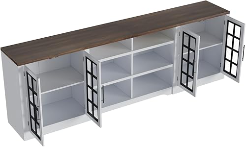 Miniatura 8 de Soporte de TV de granja para televisores de hasta 100 pulgadas, moderno centro de entretenimiento con 2 gabinetes y estantes abiertos de 3 niveles,