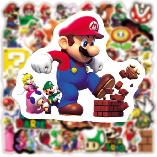 Image of 50pcs Cartoon Mario Stickers for Kids,Vinyl Waterproof Mario Decal for Water Bottle Laptop Toy Sticker for DIY Decorate Bumper Phone Hard Hat Kids Teens Gifts