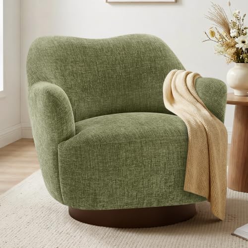 Image of KISLOT Swivel Accent Chair Set of 2,Upholstered Barrel Chair with Curves Camel Back Design,Modern Arm Chair with Wooden Base for Living Room Bedroom Reading Waitingroom,Sage Green