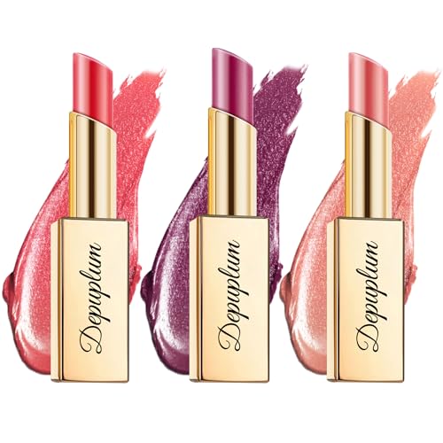 Depuplum Red Mulberry Nude Lipstick Set for Women Shimmer Tinted Lip Balm Hydrating Moisturizing Lip Gloss Cruelty Free Lip Makeup, DM108/109/118