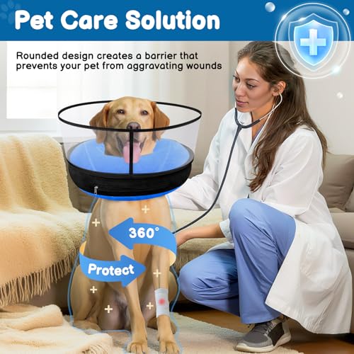 BARKLESS Dog Donut Collar, 2-in-1 Inflatable Dog Collars for After Surgery to Stop Licking Wounds, Patented Protective Donut Cone with High Shield for Small and Medium Pets (Blue, M)
