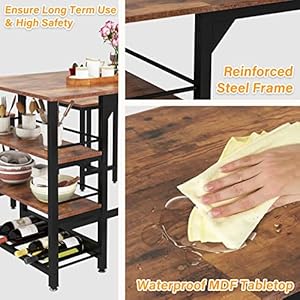 Rxicdeo Dining Room Table Set for 4, Kitchen Table with 1 Bench and 2 Chairs, Kitchen & Dining Room Tables with Wine Rack and Storage Shelf, Space-Saving Dinette for Kitchen, Dining Room (Brown) - immagine 6