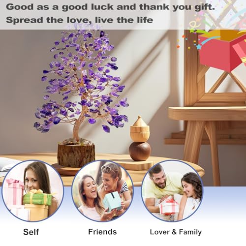 Tizzomx B0D9DLXWR3 Amethyst Crystal Healing Chakra Tree Of Life, Gemstone Feng Shui Money Tree Positive Energy & Good Luck, Artificial Gem Stone Bonsai Tree Home Office Room Desk Decor Gifts thumb #2