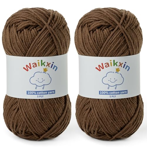 Image of Cotton Yarn for Crocheting - 262.4yds / 3.52oz Baby Yarn for Crocheting Soft - 100% Milk Cotton Yarn 5 Ply Crochet Amigurumi Yarn for Crafts&Puzzle /Socks /Hats(2 Light Coffee)