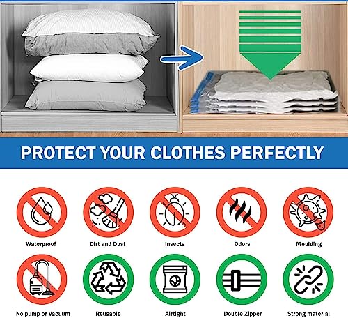 Image of Vacuum Bags|Clothes Storage Bag with Hand Pump|Set of 5|1 Jumbo,2 Large,2 Medium |Reusable Space Saver|Airtight Ziplock Compression for Travel-Clothing-Comforters-Blankets & Bedding