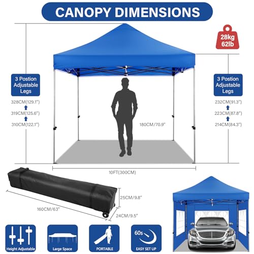 Image of COBIZI 10x10 Heavy Duty Pop Up Canopy Tent with 4 Sidewalls, Blue