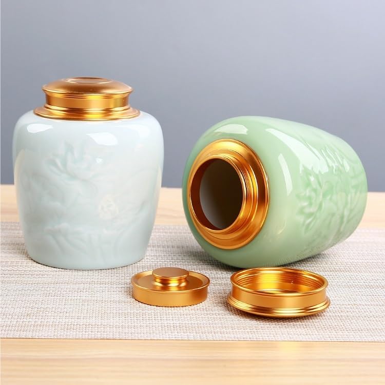 Pojemnik na herbatę, pojemnik ceramiczny, Herbata Celadon, puszka z czarną herbatą, zielona herbata, słoik zamknięciem, butelka na leki, ceramiczna, pojemnik herbatę
