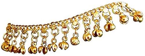 Tobillera de latón Indio tradicional danza del vientre Ghungroo con cascabeles tono dorado