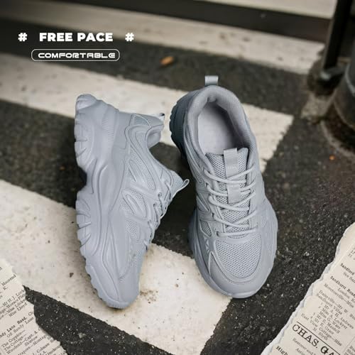 Women's Road Running Shoes Non Slip Ladies Walking Fashion Athletic Chunky Sneakers Work Gym Comfort Lightweight Mesh Soft Sole Grey 8.5