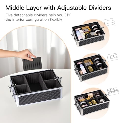 Professional Rolling Makeup Case, Cosmetology Case on Wheels 4 in 1 Large Cosmetic Train Case, Ideal Gift for Hairstylist, Nail Techs, Portable Beauty Organizer for Travel or Salon Use by BEAUTY CASE - Image 8