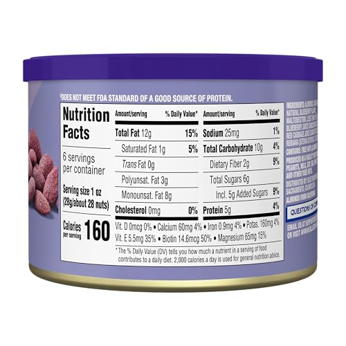 Image of Blue Diamond Almonds, Classic Blueberry Flavored Sweet Snack Nuts, Non-GMO, Kosher, and No Gluten Ingredients or Artificial Flavors, Great size for On-the-go, Lunch, Adults and Kids, 6oz Can