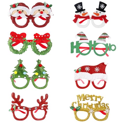 Marco De Gafas Navideñas 8 Piezas Marco De Gafas De Navidad Gafas De Papá Noel Gafas De Fiesta De Navidad Para Niños Adultos Árbol De Navidad Antlers Decoración De Fiesta De Disfraces De Navidad