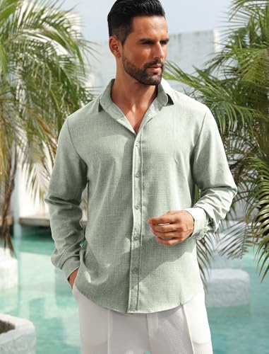 MAPICK Mens Linen Button Down Casual Shirts Untucked Long Sleeve Dress Shirts Business Wrinkle Free Shirts(A-Sage Green,Medium) — view 4